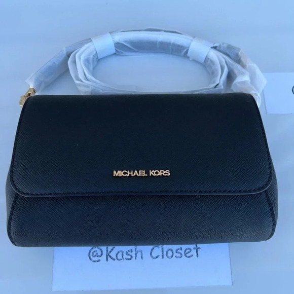 Michael Kors MK Jet Set Medium Logo Convertible Crossbody Clutch Bag - Black - Picture 6 of 8
